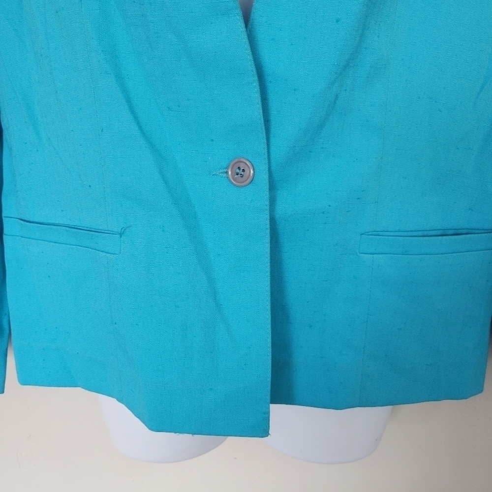 Pykettes Vintage Women's 12 Bright Blue Blazer One Button Spring Summer Preppy - Picture 3 of 6